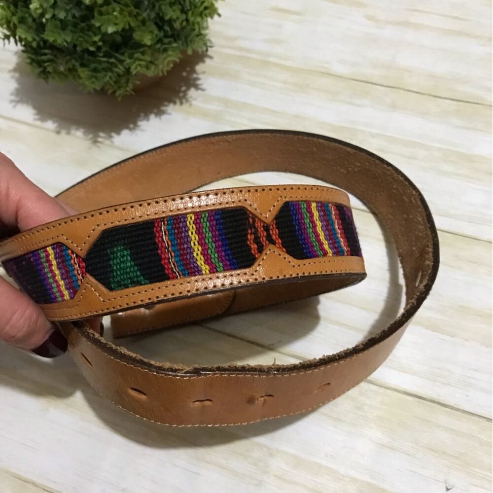 Dun Dee Leather Woven Westerns Southwest Aztec Navajo Colorful Belt‎ Size 36”